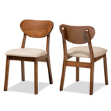 Damara Mid-Century Modern Sand Fabric Upholstered and Walnut Brown Finished Wood 2-Piece Dining Chair Set