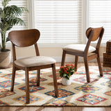 Damara Mid-Century Modern Sand Fabric Upholstered and Walnut Brown Finished Wood 2-Piece Dining Chair Set