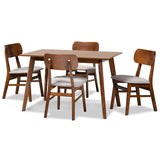 Euclid Mid-Century Modern Fabric Upholstered and Walnut Brown Finished Wood 5-Piece Dining Set