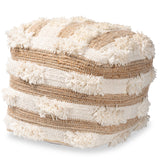 Basque Handwoven Wool Blend Pouf Ottoman - Cozy Natural & Ivory Footstool for Modern Spaces