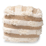 Basque Handwoven Wool Blend Pouf Ottoman - Cozy Natural & Ivory Footstool for Modern Spaces