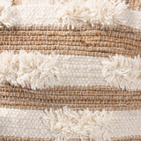 Basque Handwoven Wool Blend Pouf Ottoman - Cozy Natural & Ivory Footstool for Modern Spaces