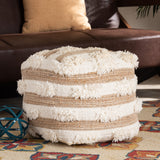 Basque Handwoven Wool Blend Pouf Ottoman - Cozy Natural & Ivory Footstool for Modern Spaces