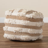 Basque Handwoven Wool Blend Pouf Ottoman - Cozy Natural & Ivory Footstool for Modern Spaces