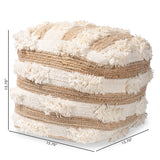 Basque Handwoven Wool Blend Pouf Ottoman - Cozy Natural & Ivory Footstool for Modern Spaces