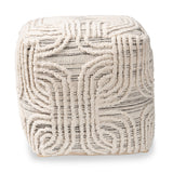 Arlett Modern and Contemporary Bohemian Ivory and Black Handwoven Wool Blend Pouf Ottoman