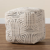 Arlett Modern and Contemporary Bohemian Ivory and Black Handwoven Wool Blend Pouf Ottoman