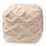 Carilyn Modern and Contemporary Moroccan Inspired Ivory Handwoven Wool Blend Pouf Ottoman
