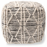 Sentir Modern and Contemporary Moroccan Inspired Ivory and Black Handwoven Wool Blend Pouf Ottoman