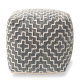 Benjamin Modern and Contemporary Bohemian Grey and Ivory Handwoven Cotton Blend Pouf Ottoman