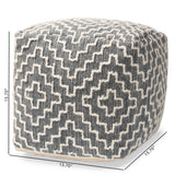 Benjamin Modern and Contemporary Bohemian Grey and Ivory Handwoven Cotton Blend Pouf Ottoman
