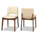 Afton MidCentury Modern Faux Leather Upholstered and Walnut Brown Finished Wood 2 Piece Dining Chair Set