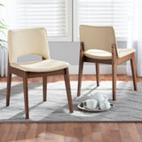 Baxton Studio Afton Mid-Century Modern Beige Faux Leather Upholstered and Walnut Brown Finished Wood 2-Piece Dining Chair Set