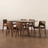 Baxton Studio Afton Mid-Century Modern Brown Faux Leather Upholstered and Walnut Brown Finished Wood 7-Piece Dining Set