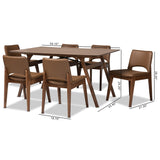 Baxton Studio Afton Mid-Century Modern Brown Faux Leather Upholstered and Walnut Brown Finished Wood 7-Piece Dining Set