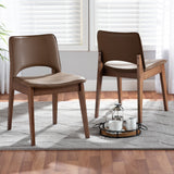 Baxton Studio Afton Mid-Century Modern Brown Faux Leather Upholstered and Walnut Brown Finished Wood 2-Piece Dining Chair Set