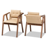 Marcena MidCentury Modern Imitation Leather Upholstered and Walnut Brown Finished Wood 2 Piece Dining Chair Set