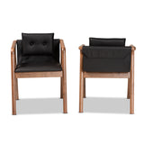 Baxton Studio Marcena Mid-Century Modern Black Imitation Leather Upholstered and Walnut Brown Finished Wood 2-Piece Dining Chair Set