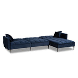 Baxton Studio Galena Contemporary Glam and Luxe Navy Blue Velvet Fabric Upholstered and Black Metal Sectional Sofa with Right Facing Chaise
