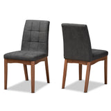 Baxton Studio Tara Mid-Century Modern Transitional Dark Grey Fabric Upholstered and Walnut Brown Finished Wood 2-Piece Dining Chair Set