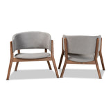 Baxton Studio Baron Mid-Century Modern Light Grey Fabric Upholstered and Walnut Brown Finished Wood 2-Piece Living Room Accent Chair Set