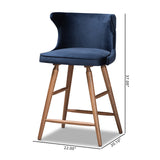 Baxton Studio Sagira Modern and Contemporary Transitional Navy Blue Velvet Fabric Upholstered and Walnut Brown Finished Wood 2-Piece Counter Stool Set