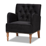 Eri Contemporary Glam and Luxe Velvet Upholstered and Walnut Brown Finished Wood Armchair