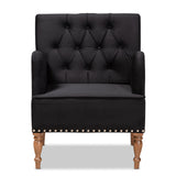 Eri Contemporary Glam and Luxe Black Velvet Upholstered and Walnut Brown Finished Wood Armchair