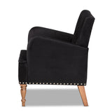 Eri Contemporary Glam and Luxe Black Velvet Upholstered and Walnut Brown Finished Wood Armchair