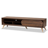 Dena Mid-Century Modern Walnut Brown Wood and Gold Finished TV Stand