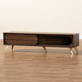 Dena Mid-Century Modern Walnut Brown Wood and Gold Finished TV Stand