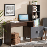 Baxton Studio Jaeger Modern and Contemporary Two-Tone Walnut Brown and Dark Grey Finished Wood Storage Desk with Shelves