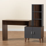 Baxton Studio Jaeger Modern and Contemporary Two-Tone Walnut Brown and Dark Grey Finished Wood Storage Desk with Shelves