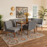 Baxton Studio Stewart Mid-Century Modern Grey Velvet Upholstered and Walnut Brown Finished Wood 5-Piece Dining Set