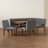 Baxton Studio Stewart Mid-Century Modern Grey Velvet Upholstered and Walnut Brown Finished Wood 5-Piece Dining Set