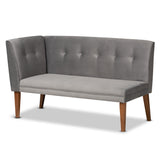 Baxton Studio Stewart Mid-Century Modern Grey Velvet Upholstered and Walnut Brown Finished Wood 2-Piece Dining Nook Banquette Set