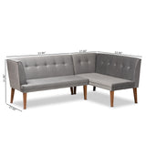 Baxton Studio Stewart Mid-Century Modern Grey Velvet Upholstered and Walnut Brown Finished Wood 2-Piece Dining Nook Banquette Set