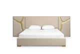 VIG Furniture Modrest Aspen - Glam Beige Bonded Leather & Gold Bed VGVC-BD1801-BG-BED