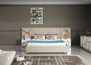 VIG Furniture Modrest Aspen - Glam Beige Bonded Leather & Gold Bed VGVC-BD1801-BG-BED