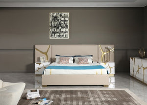 VIG Furniture Modrest Aspen - Eastern King Glam Beige Bonded Leather & Gold Bed VGVC-BD1801-BG-BED-EK VGVC-BD1801-BG-BED-EK