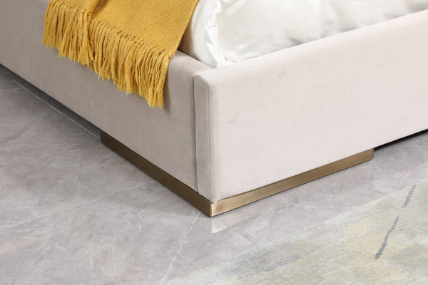 VIG Furniture Modrest Cartier -  Modern Beige Velvet and Brushed Brass Bed VGVC-BDAD02-BGE-BB-BED
