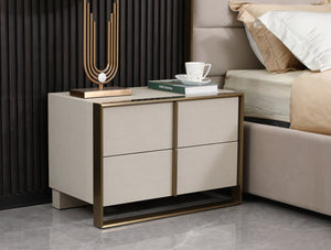 VIG Furniture Nova Domus Cartier - Modern Beige Shagreen and Brushed Brass Nightstand VGVC-J-A002-N