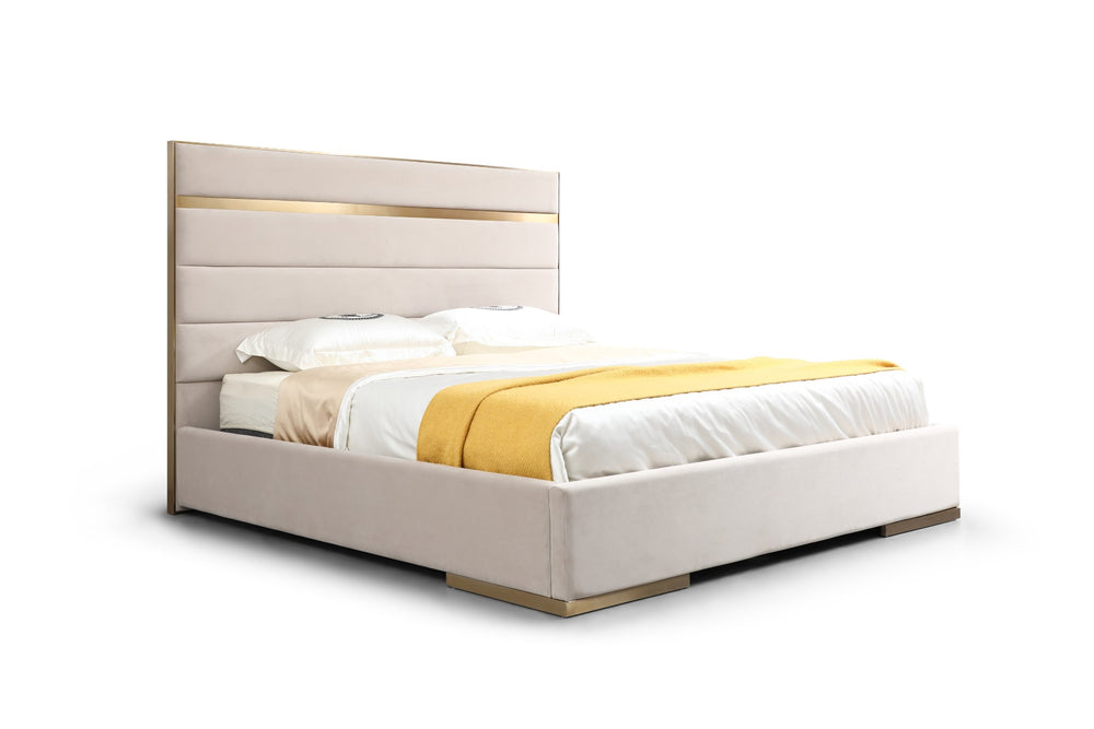 VIG Furniture Modrest Cartier -  Modern Beige Velvet and Brushed Brass Bed VGVC-BDAD02-BGE-BB-BED