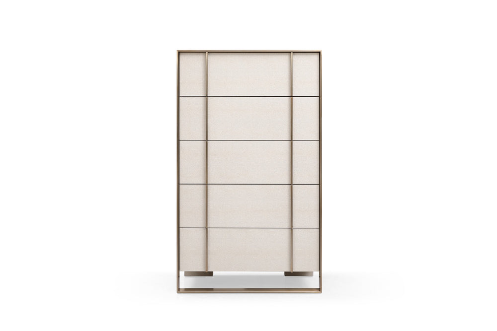 VIG Furniture Nova Domus Cartier - Modern Beige Shagreen and Brushed Brass Chest VGVC-J-A002-CH