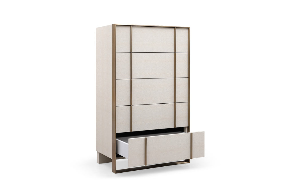 VIG Furniture Nova Domus Cartier - Modern Beige Shagreen and Brushed Brass Chest VGVC-J-A002-CH