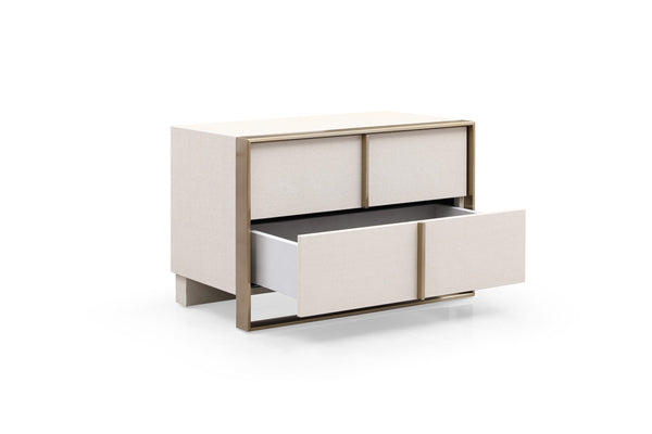 VIG Furniture Nova Domus Cartier - Modern Beige Shagreen and Brushed Brass Nightstand VGVC-J-A002-N