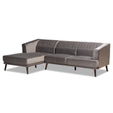 Morton Mid-Century Modern Contemporary Upholstered and Dark Brown Finished Wood Sectional Sofa