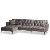Galena Contemporary Glam and Luxe Velvet Fabric Upholstered and Black Finished Metal Sleeper Sectional Sofa