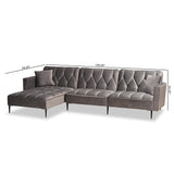 Baxton Studio Galena Contemporary Glam and Luxe Grey Velvet Fabric Upholstered and Black Finished Metal Sleeper Sectional Sofa with Left Facing Chaise