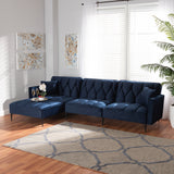 Baxton Studio Galena Contemporary Glam and Luxe Navy Blue Velvet Fabric Upholstered and Black Metal Sectional Sofa with Left Facing Chaise